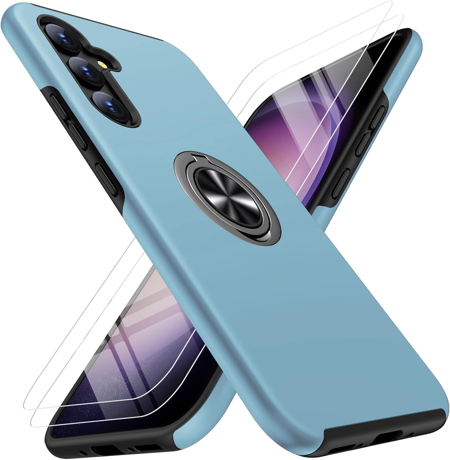 JAME Funda para Samsung Galaxy A54 5G, Samsung A54 5G con protector de pantalla 2 piezas, funda protectora delgada a prueba de golpes con soporte de