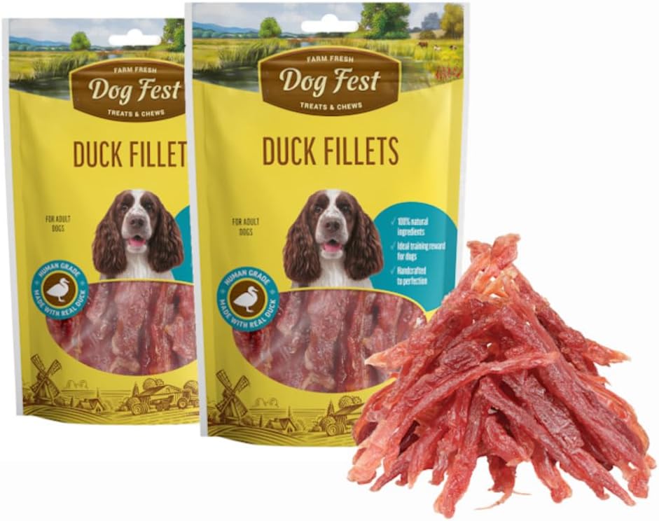 Filetes de pato (paquete de 2)  Golosinas para perros de cecina de pato  Hecho con pato real de grado humano e ingredientes  Golosinas de pato altas