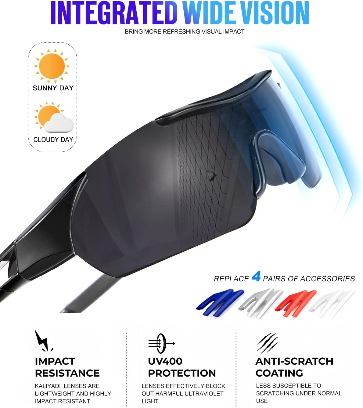 KALIYADI Gafas de sol deportivas polarizadas para hombre, lentes de sol polarizadas UV400 para ciclismo, béisbol, paquete de 3 unidades