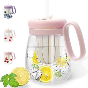 Vaso de vidrio de 30 onzas, regalo festivo para Navidad y día de San Valentín, taza Boba reutilizable con infusor de té, tapa, popote y mango. Ideal Vaso de vidrio de 30 onzas, regalo festivo para Navidad y día de San Valentín, taza Boba reutilizable con infusor de té, tapa, popote y mango. Ideal