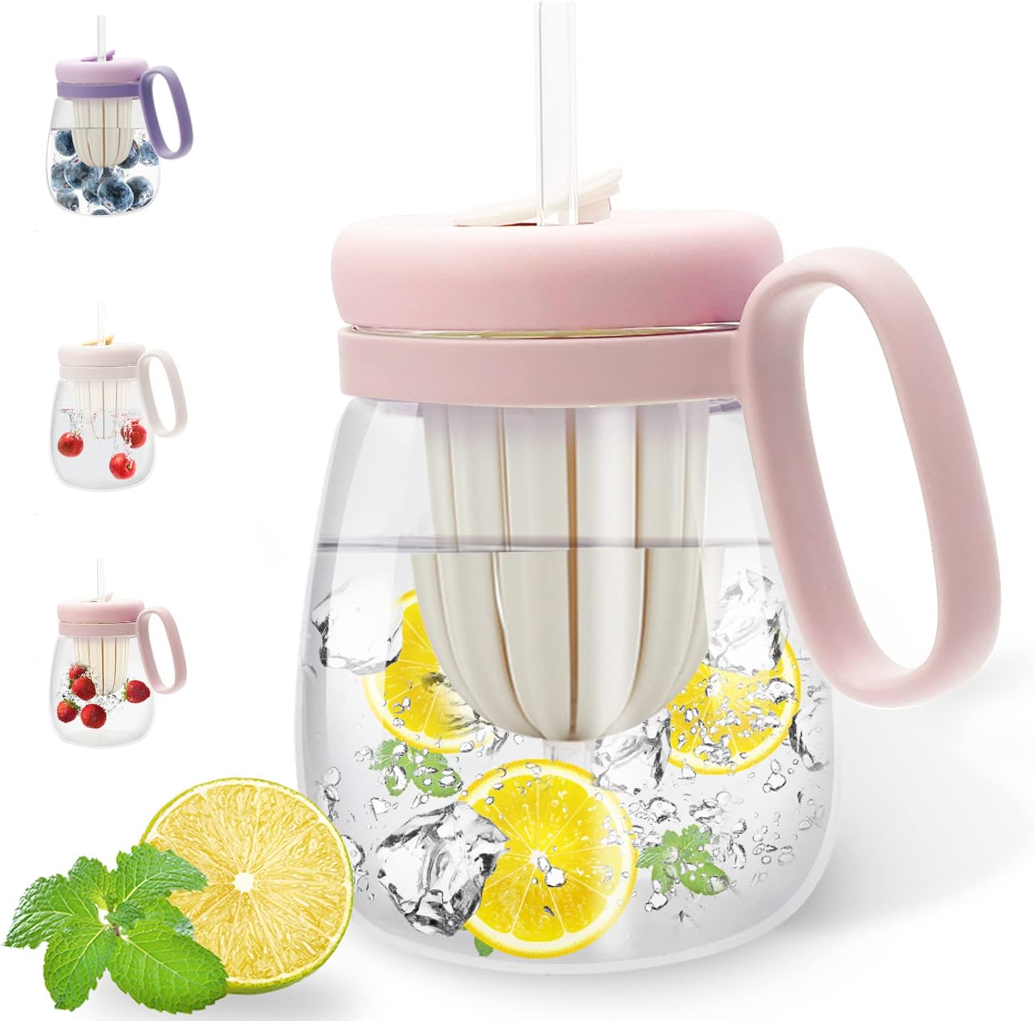 Vaso de vidrio de 30 onzas, regalo festivo para Navidad y día de San Valentín, taza Boba reutilizable con infusor de té, tapa, popote y mango. Ideal