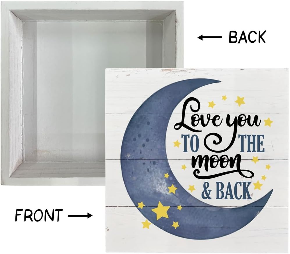 Letreros de madera inspiradores, decoración de guardería, caja de madera, decoración de escritorio, decoración de mesa, letrero de luna de estrella,