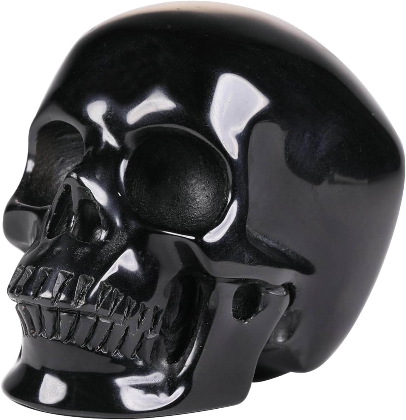 Estatua decorativa de calavera de cristal de obsidiana negra de 2.5 pulgadas, piedra curativa de cristal, escultura de calavera humana tallada a