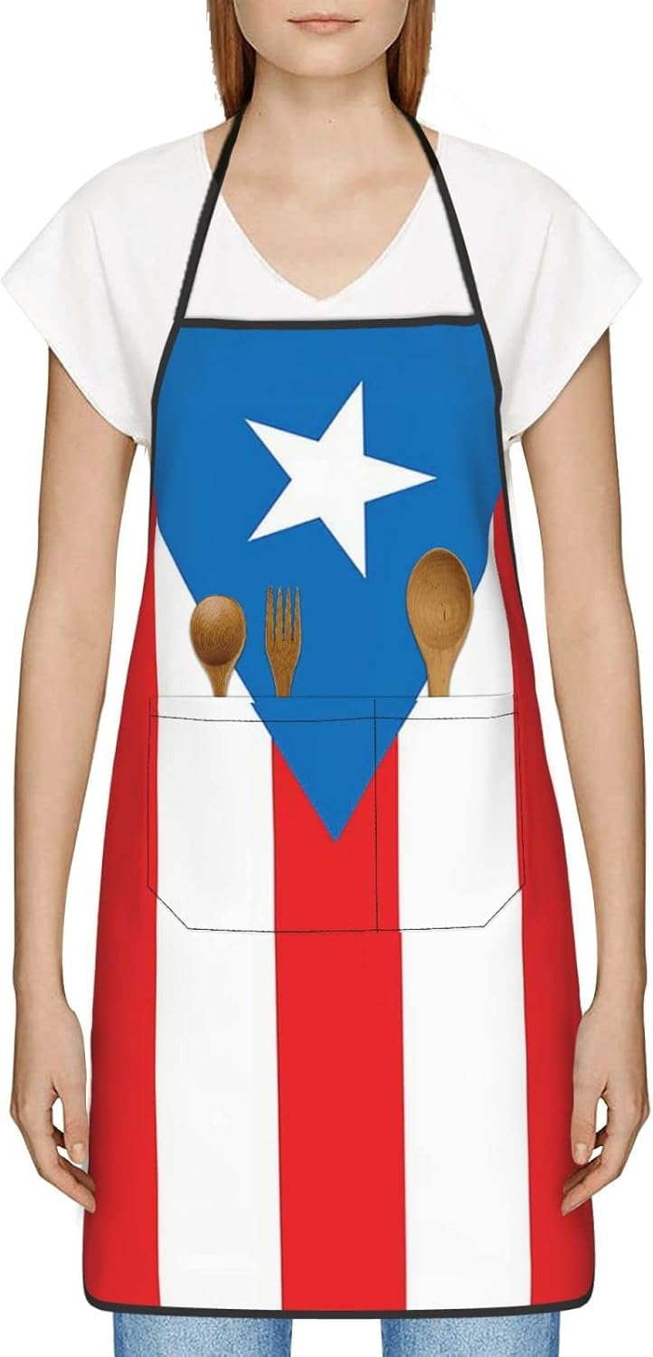 bzaxxqi Aaprones con bandera de Puerto Rico, delantales de Puerto Rico para hombres y mujeres con bolsillos, delantal de chef ajustable para cocinar
