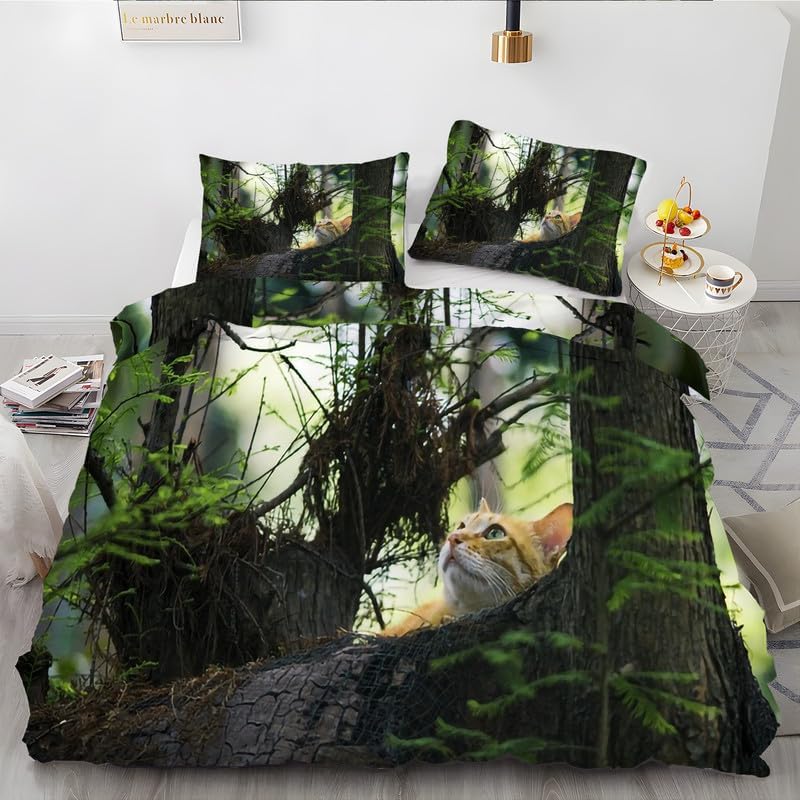 Juego de funda de edredón de microfibra suave y 2 fundas de almohada de 20 x 36 pulgadas, color verde oscuro, naranja, con estampado de animales,