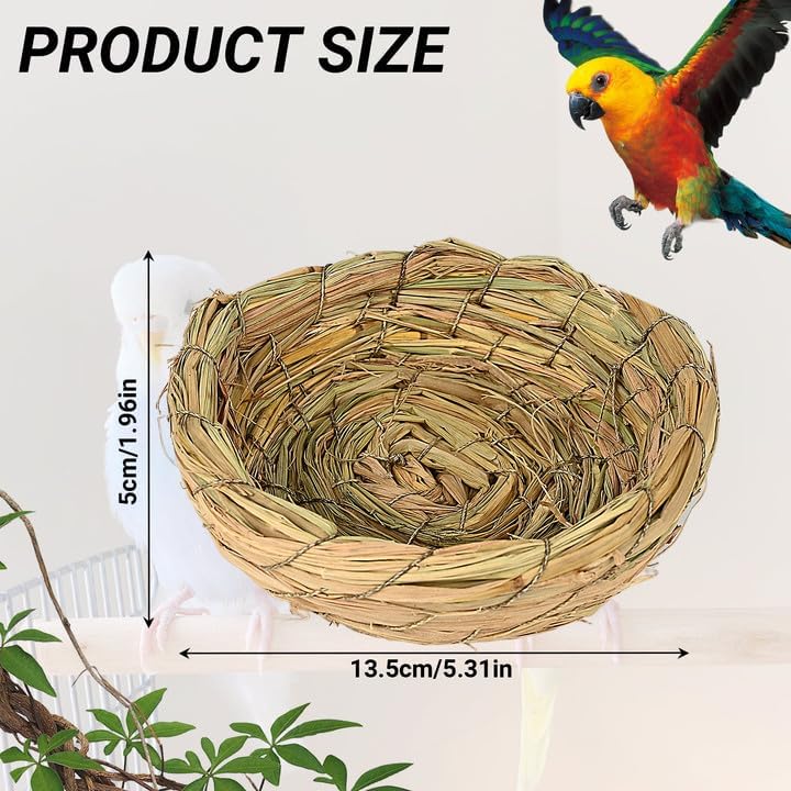 Paquete de 2 nidos de pájaros para periquito de pinzón canario, paja tejida a mano de 4.7 pulgadas, nidos de cría y anidación de paja, perca de
