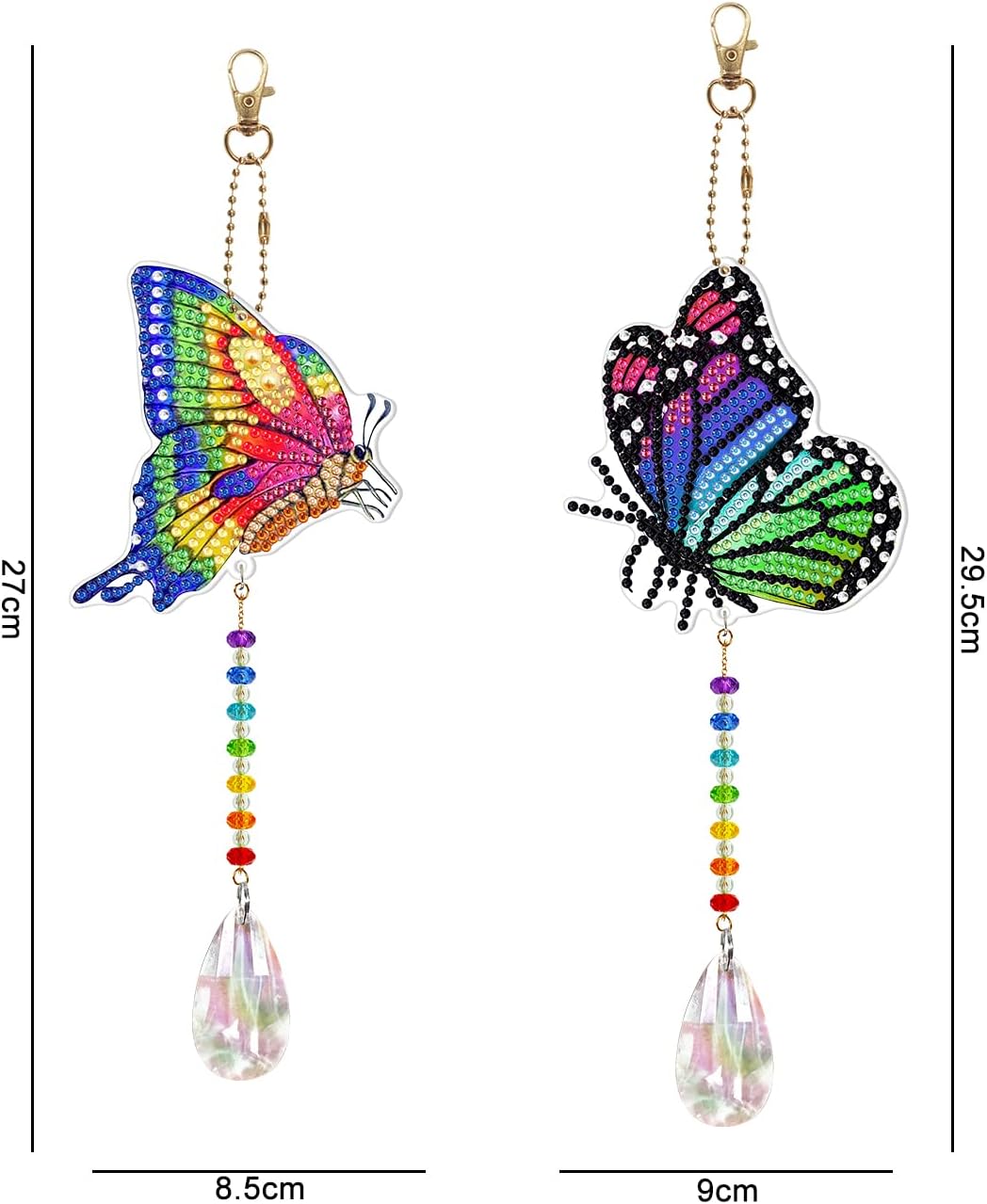 DIY – Juego de 2 piezas de pintura de diamantes de mariposa colorida 5D para adultos, arte de diamantes de mariposa de cristal, adorno colgante para
