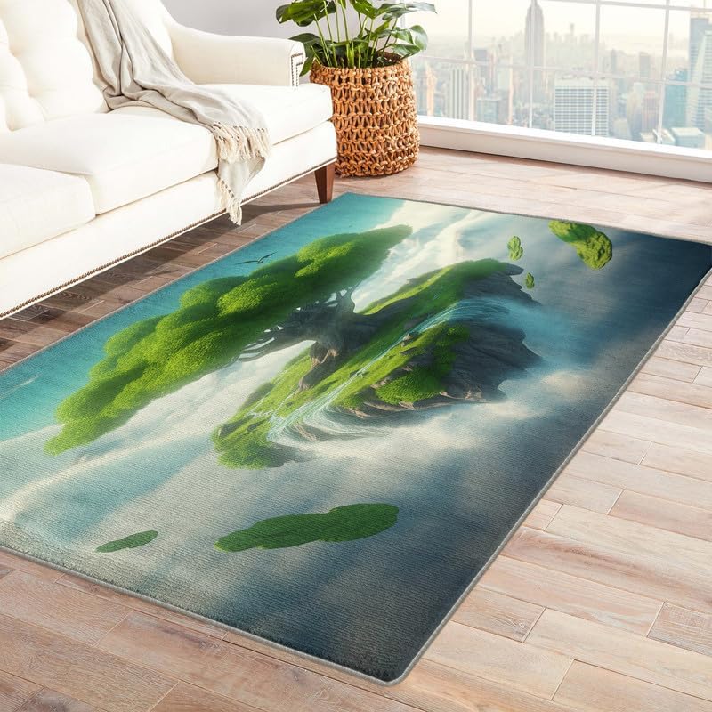 Alfombras de árbol de la vida para dormitorio, sala de estar, alfombra de hoja verde de 6 x 8 pies, lavable, antideslizante, suave, alfombra de área