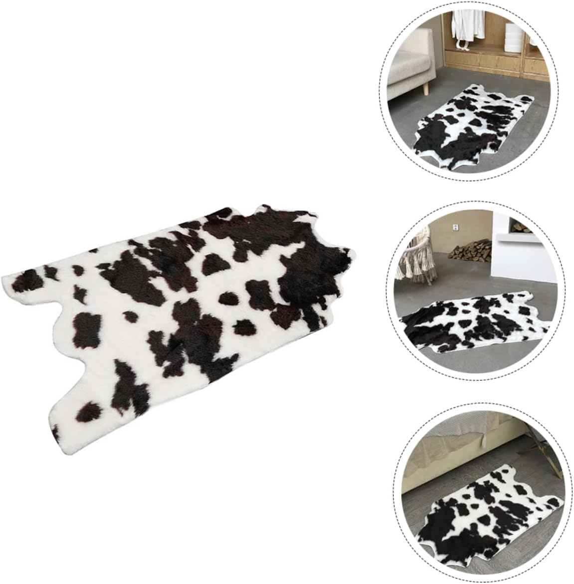 Zerodeko 2 alfombras de vaca mullidas, alfombra de imitación de ciervo, alfombra de área de animales, alfombra de felpa con estampado de vaca,
