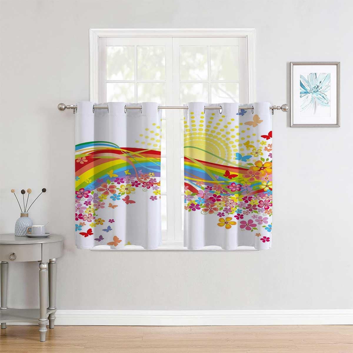 YANFENQI Cortinas para Habitacion – Cortinas para Habitacion con ojales de arco iris, cortinas cortas de vidrio para cuartos separados, 63 pulgadas