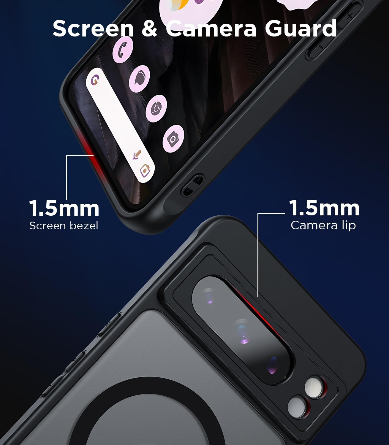 Funda magnética para Google Pixel 8 Pro compatible con MagSafe delgada, translúcida mate, parte trasera dura y parachoques negro suave, cubierta a