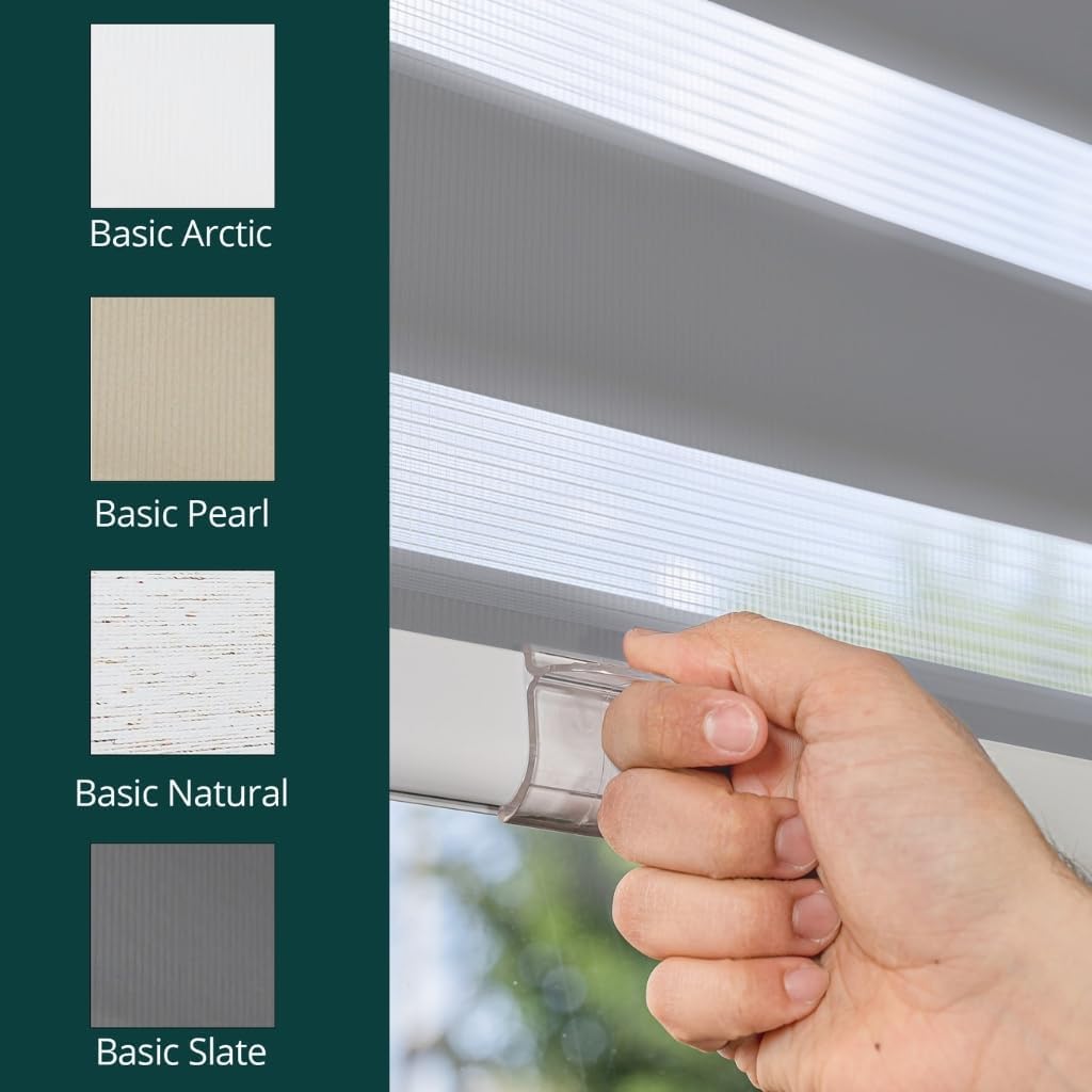 CHICOLOGY – Sombras de cebra sin varillas para uso diario, tratamiento de doble capa para ventana de filtrado de luz, ideal para niños y perfecto