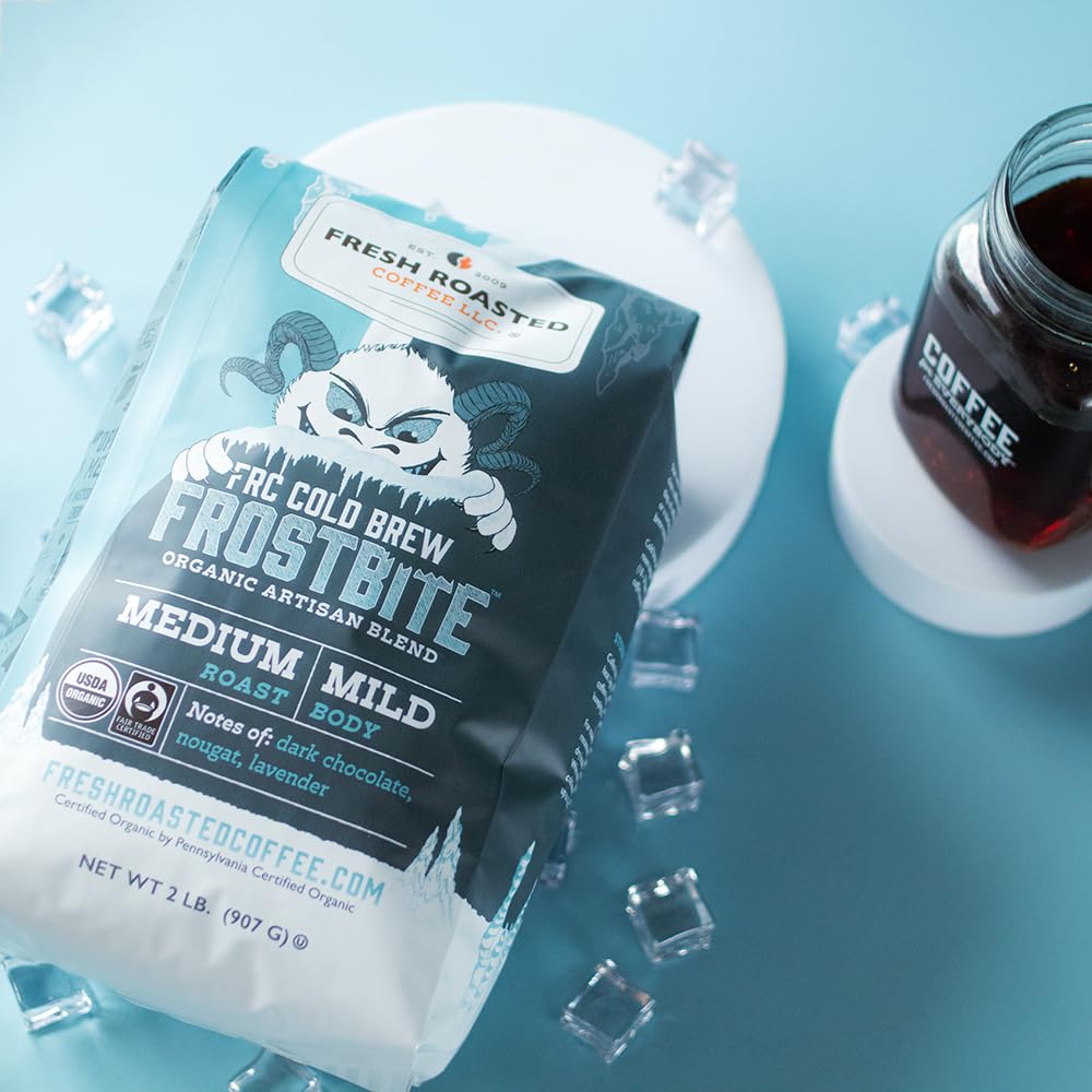 Fresh Roasted Coffee, Organic Frostbite Cold Brew, 2 lb (32 oz), tostado medio, Kosher, molido grueso