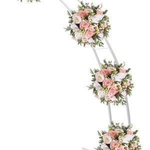 Soporte de arco de boda de metal dorado y blanco de 6.5 pies, marco de globos de flores curvas, enrejado de arco de jardín para interiores y Soporte de arco de boda de metal dorado y blanco de 6.5 pies, marco de globos de flores curvas, enrejado de arco de jardín para interiores y