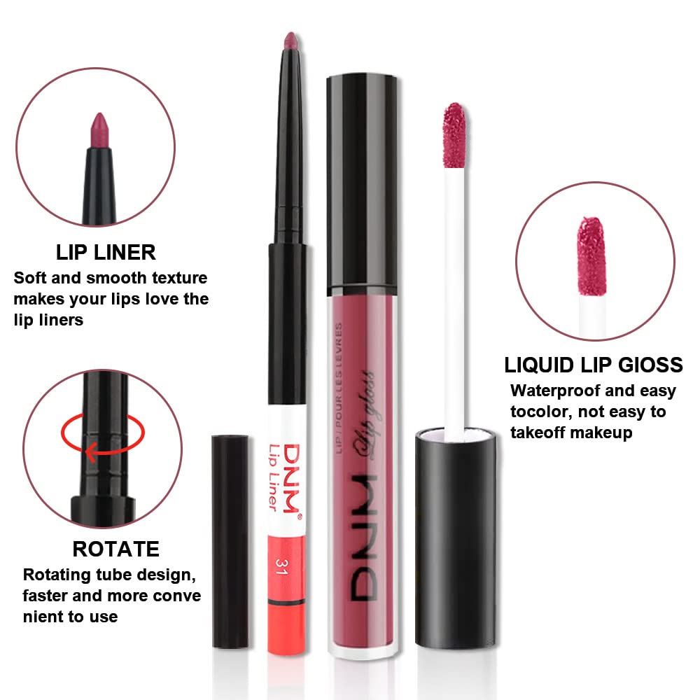 BINGBRUSH Juego de lápiz labial y delineador de labios mate líquido, 2 colores, tinte de labios rojo nude, 24 horas, impermeable, terciopelo