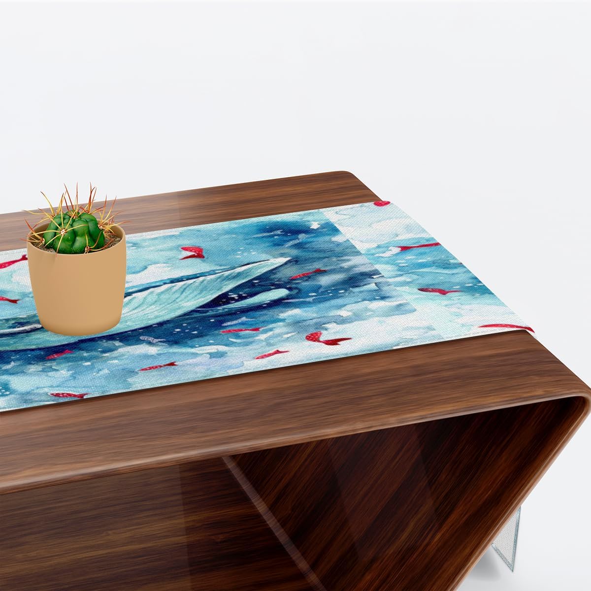 Camino de mesa de acuarela delfines, mantel de lino rústico otoñal, decoración de mesa de cocina y comedor para fiesta en el hogar, 13 x 72 pulgadas