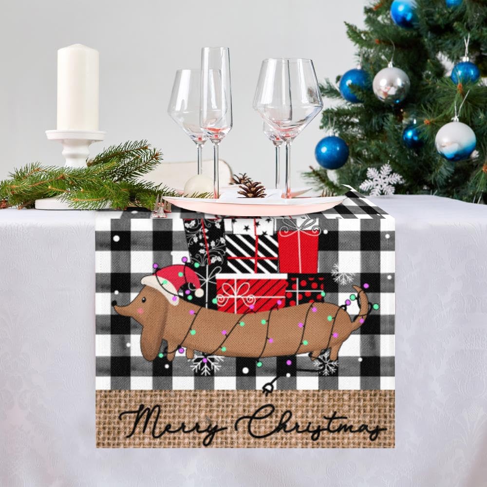 Camino de mesa de Navidad de 90 pulgadas de largo, búfalo negro, a cuadros, regalo de Navidad, decoración de mesa para el hogar, cocina, comedor,