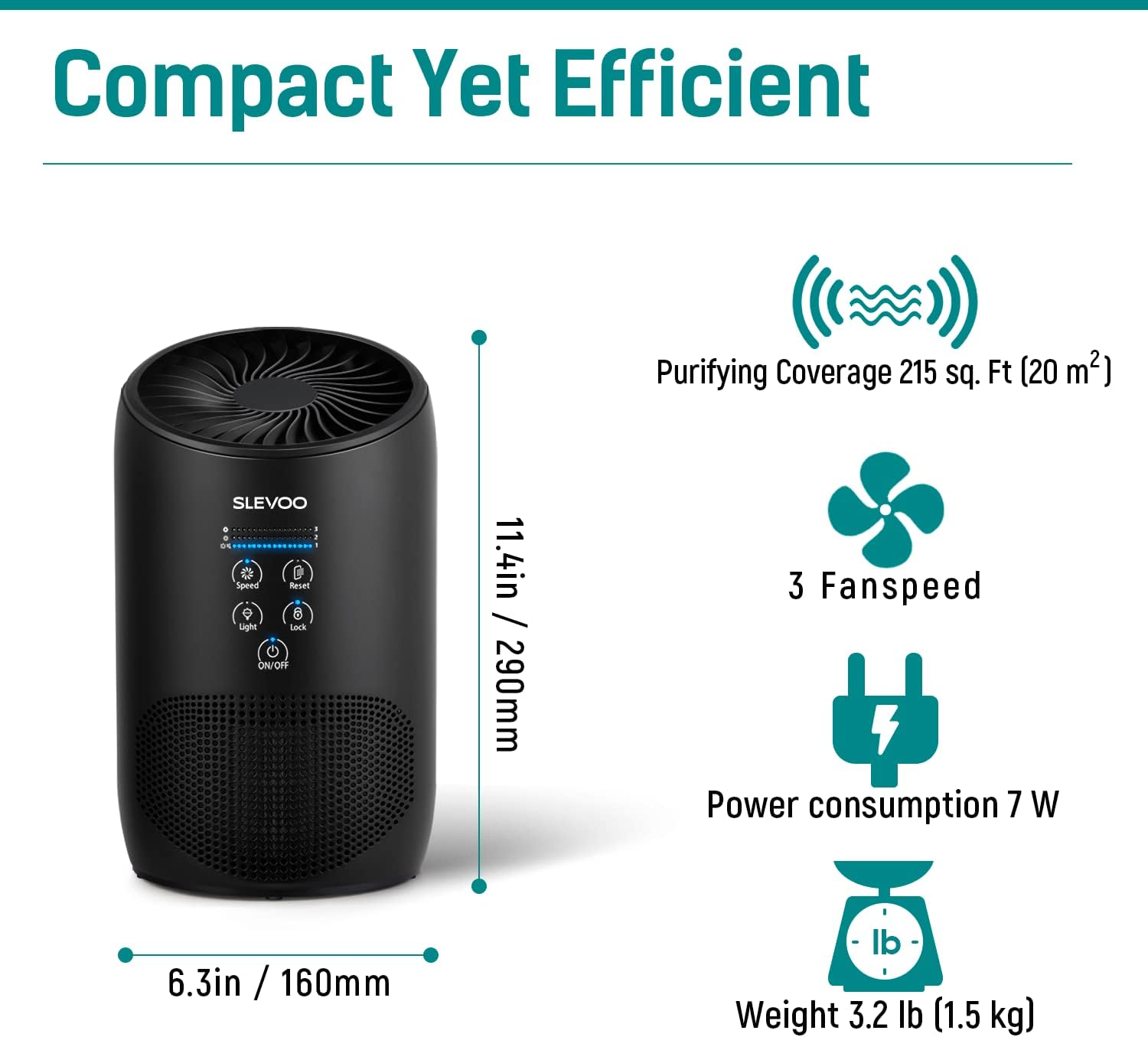 Slevoo Purificadores de aire para dormitorio de mascotas en el hogar, purificador de aire H13 True HEPA 2023 con esponja de fragancia, limpia