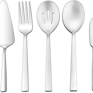 HaWare – Utensilios para servir, juego de 5 piezas de acero inoxidable para bufé, fiesta, cocina, restaurante, cubiertos de mango cuadrado, acabado HaWare – Utensilios para servir, juego de 5 piezas de acero inoxidable para bufé, fiesta, cocina, restaurante, cubiertos de mango cuadrado, acabado