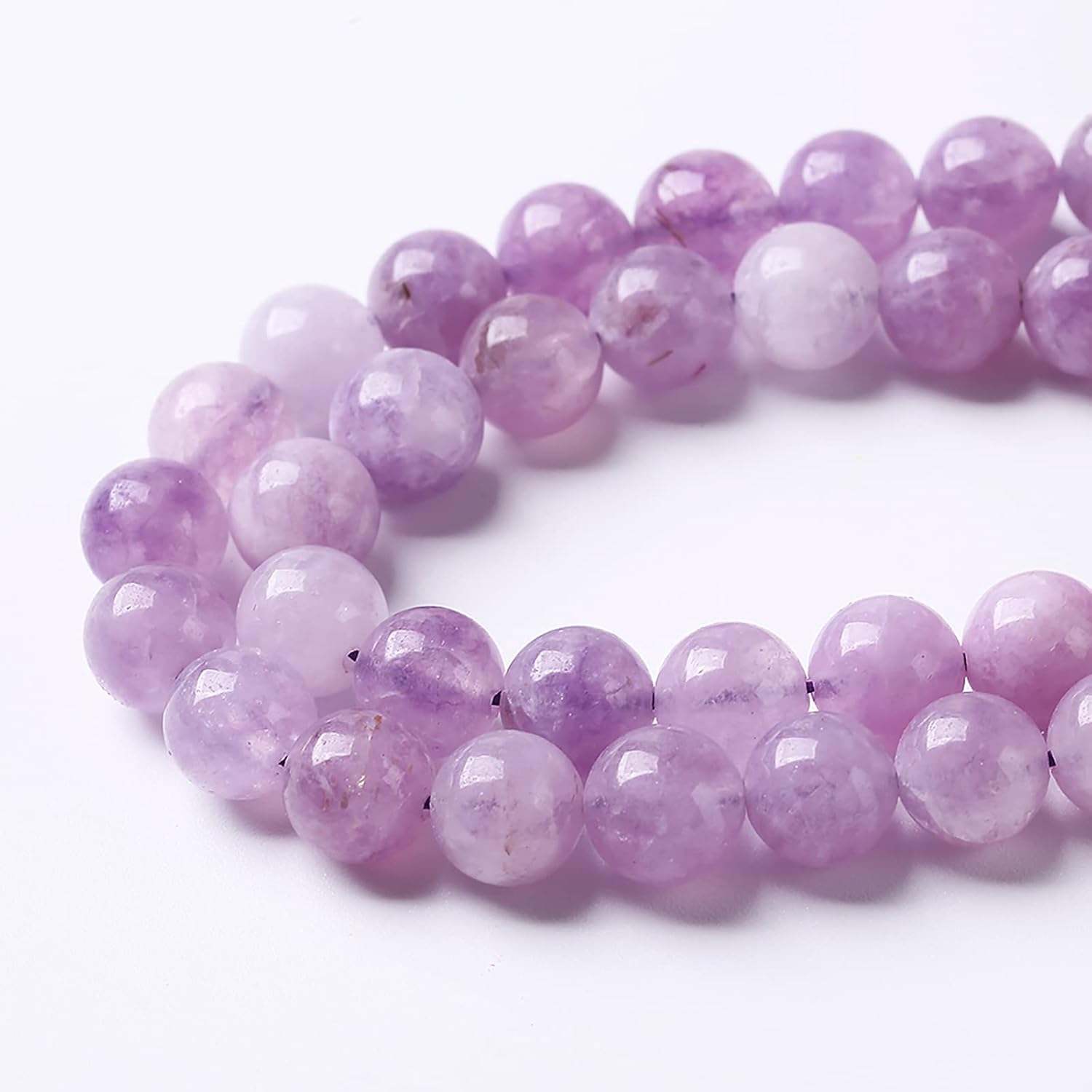 37 cuentas de amatista lavanda natural de 0.394 in (0.394 in), redondas y sueltas, piedras preciosas de cristal curativo para hacer joyas y pulseras