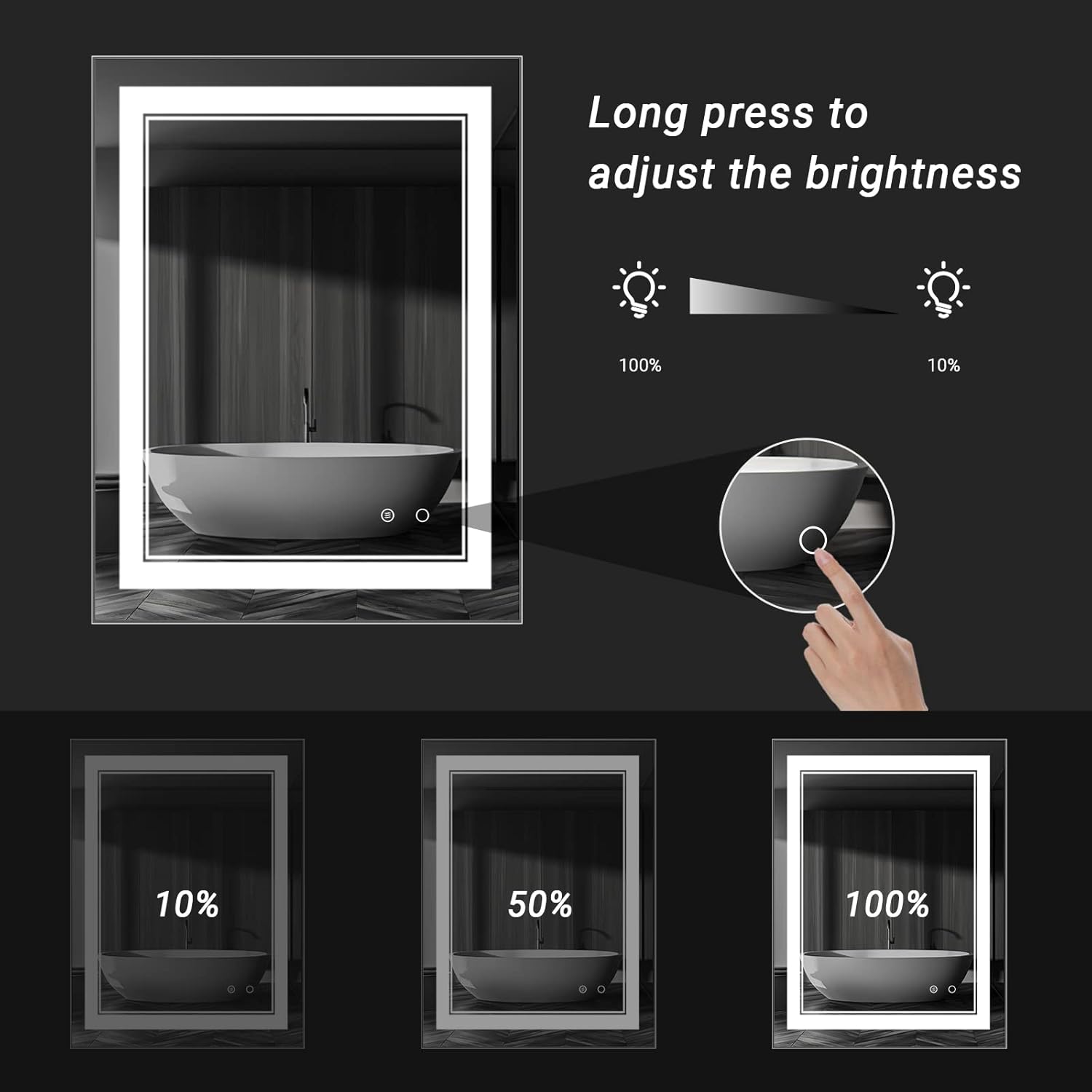 CFYLO Espejo de baño LED de 36 x 18 pulgadas, espejo de baño con luces, espejo LED para baño, espejo de baño iluminado, espejo de baño con luz