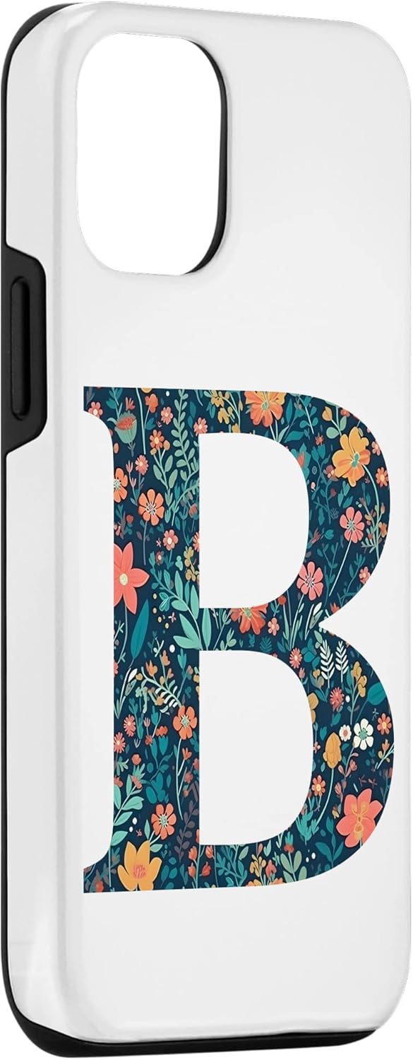 iPhone 1212 Pro monograma iniciales floral letra B bonito patrón flores caso