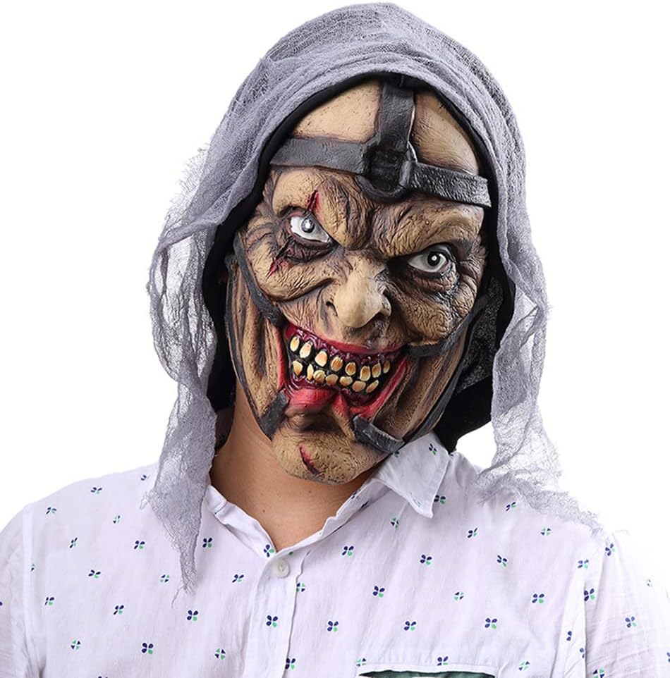 GREUS Máscara de bruja de anciana, disfraz de Halloween, espeluznante y aterrador, accesorio de decoración de fiesta de cosplay