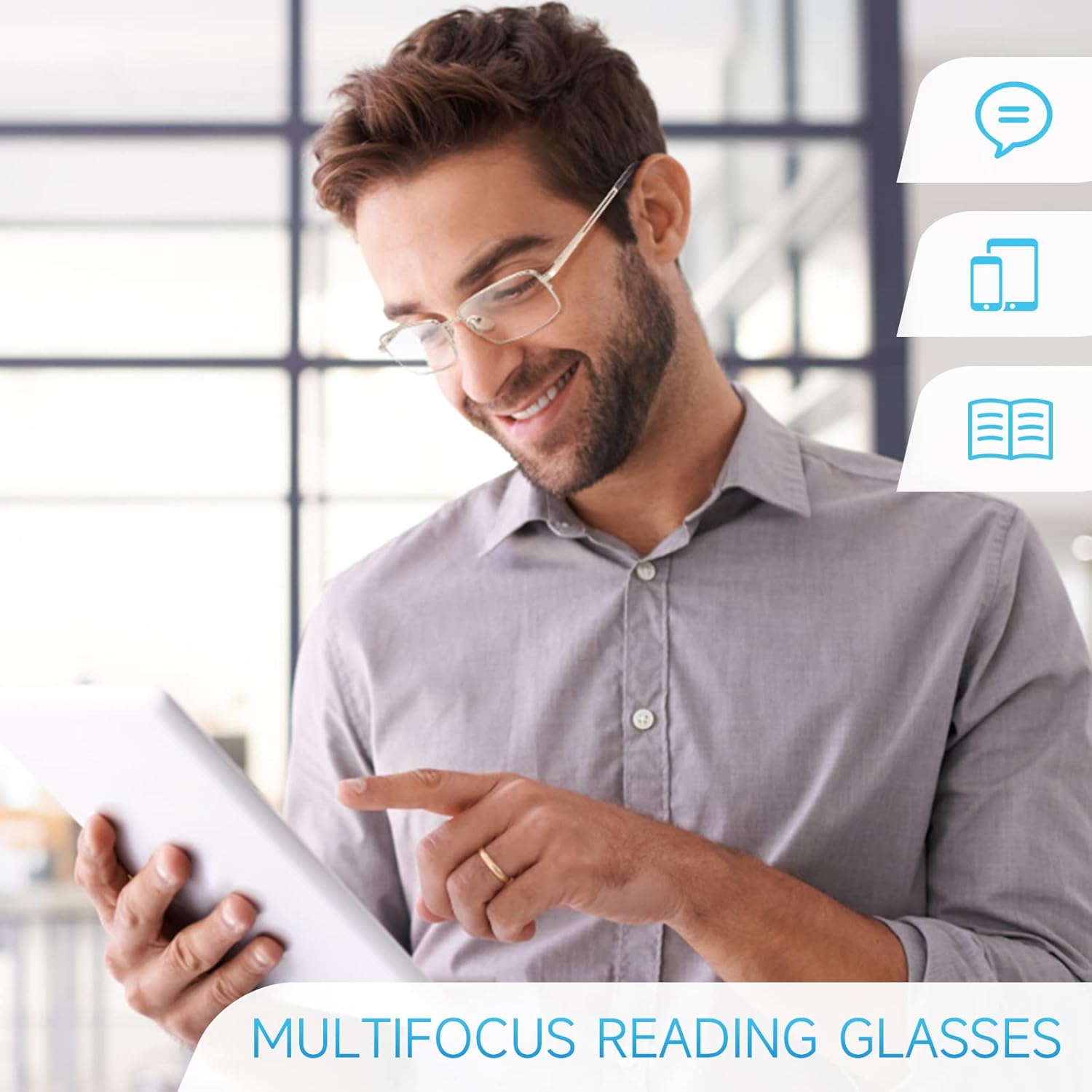 Paquete de 2 lentes de lectura progresivos multienfoque duraderos para hombres, bloqueo de luz azul, lector de computadora, antifatiga ocular, marco