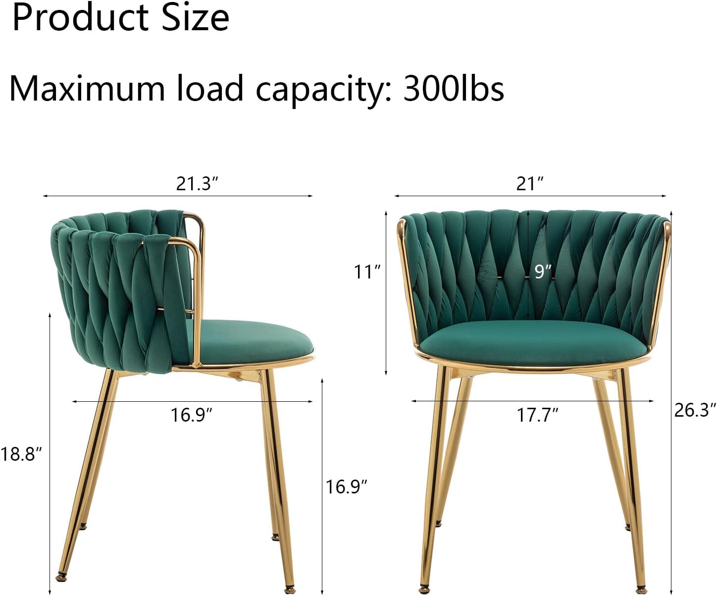 Riknuxi Juego de 4 sillas de comedor de terciopelo, modernas sillas de comedor tejidas con patas de metal, sillas de comedor tapizadas doradas para