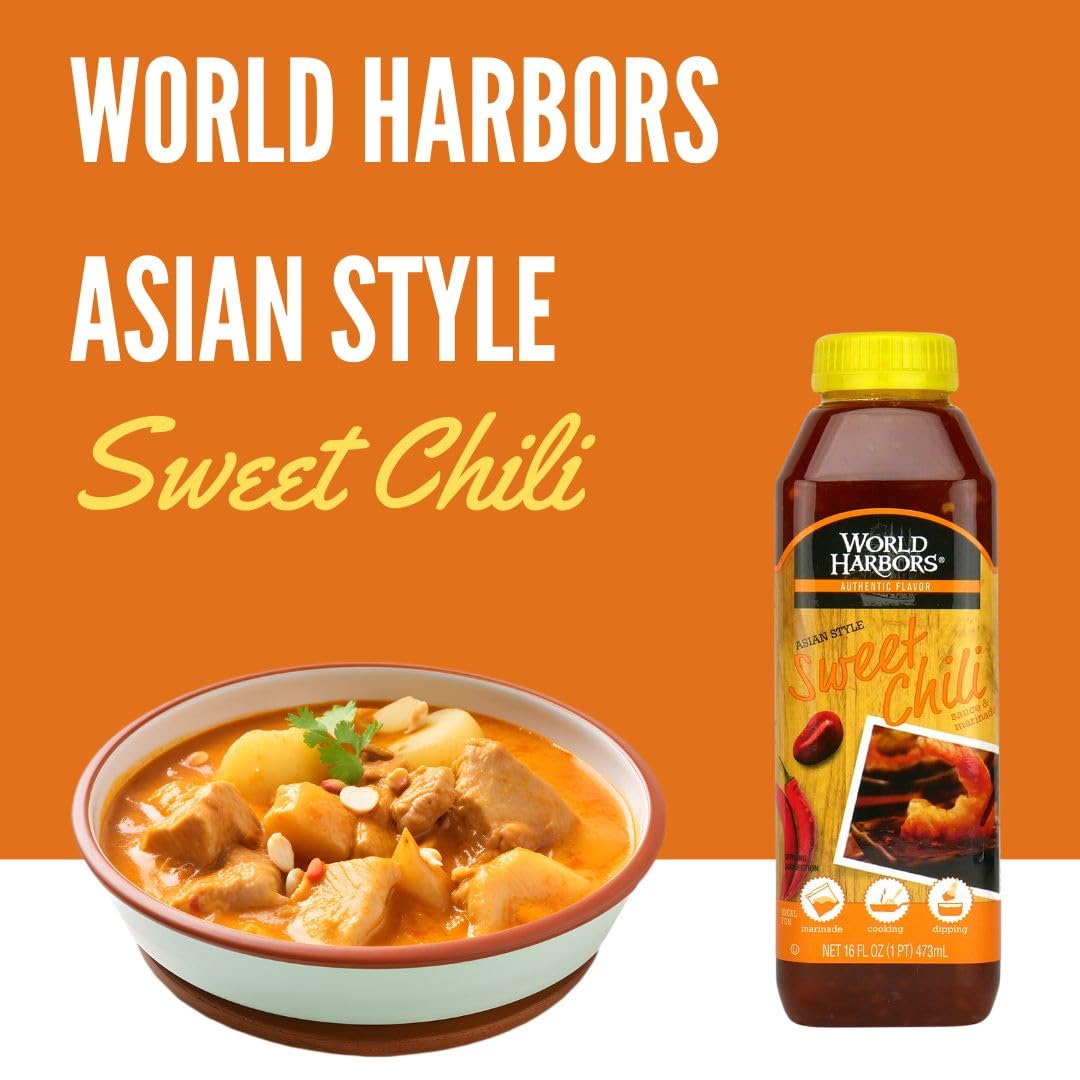 World Harbors Salsa de chile dulce y adobo – Salsa de chile dulce tailandés, ideal para alitas de pollo, mariscos, carnes a la parrilla, ensaladas,