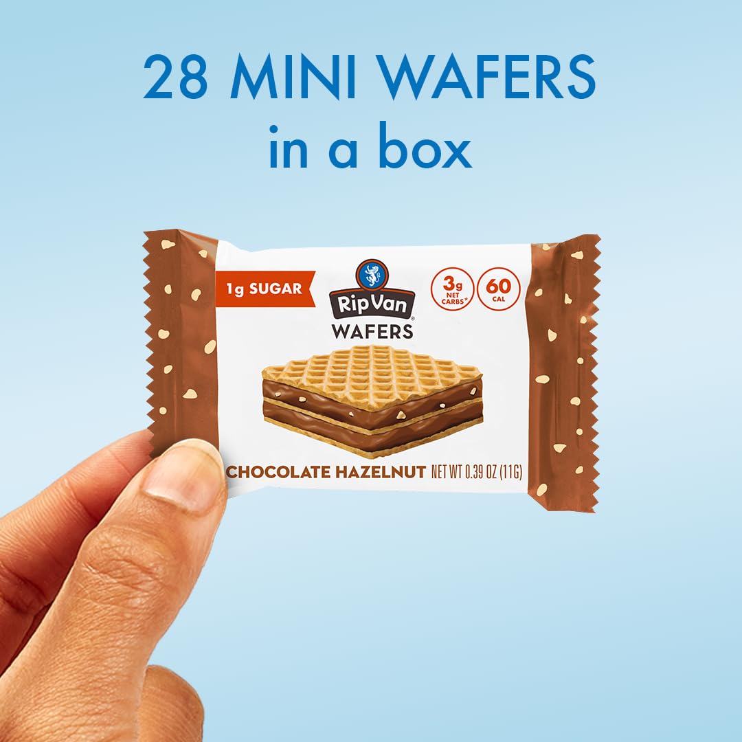 Rip Van – Mini galletas de obleas de avellana y chocolate, bocadillos saludables bajos en azúcar, 28 unidades