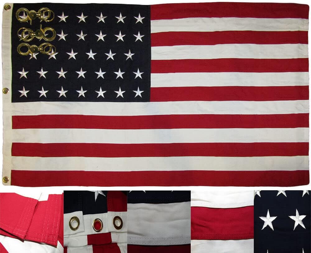 Premium 3×5 Embroidered Sewn 34 USA 100% Cotton Flag 3’x5′ Clips