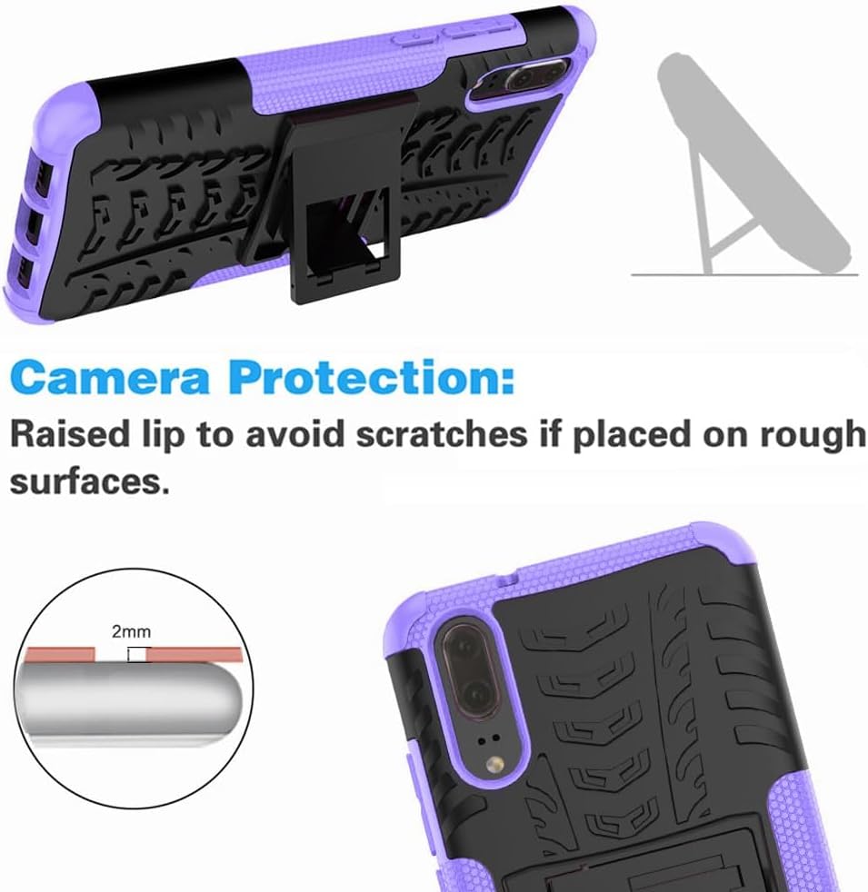 Asuwish Funda para teléfono Huawei P20 con protector de pantalla de vidrio templado y soporte delgado, híbrida, resistente, funda protectora para