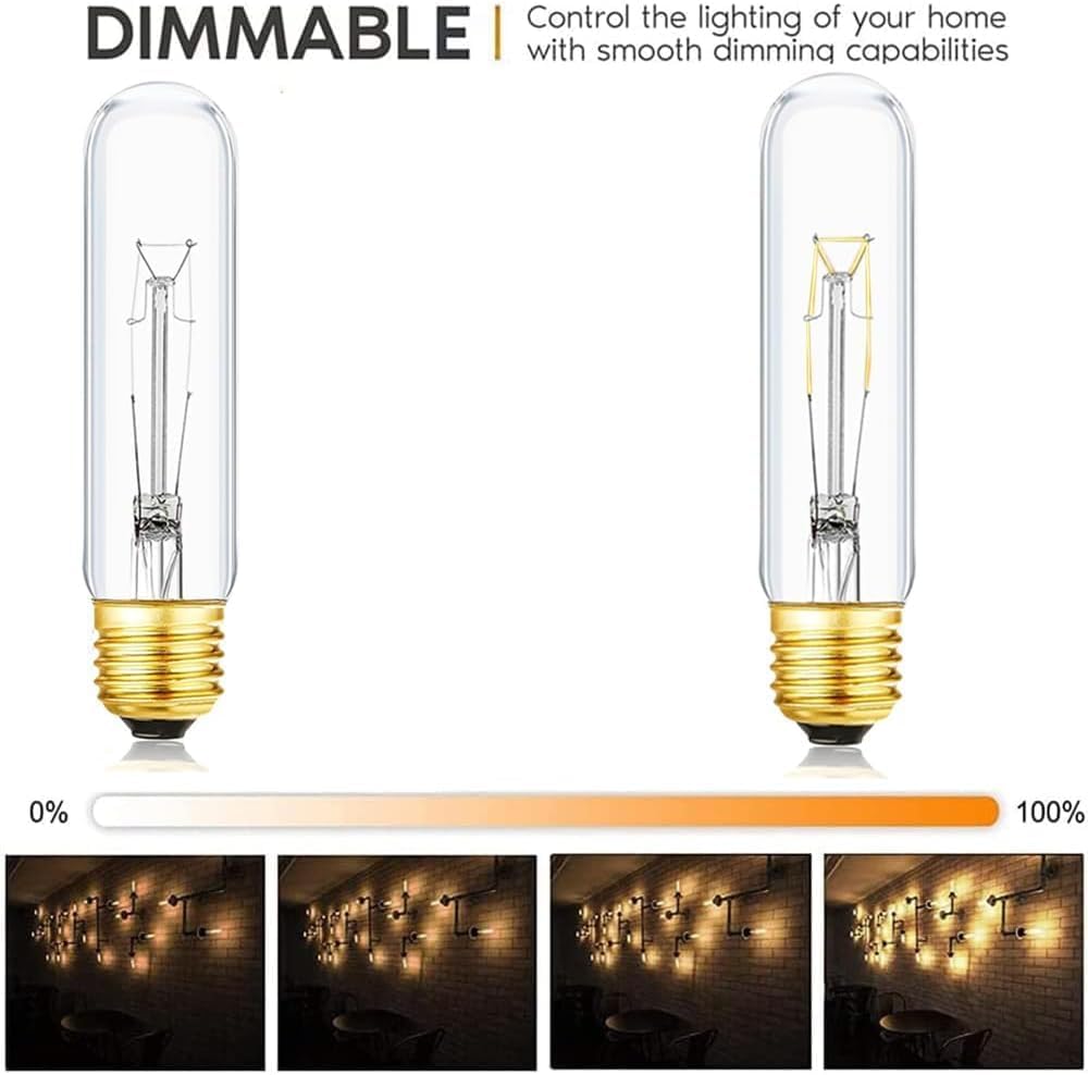 Bombilla incandescente tubular transparente T10 de 25 W, bombilla de escaparate de estilo vintage, lámpara de escaparate, blanco suave de 2700 K,