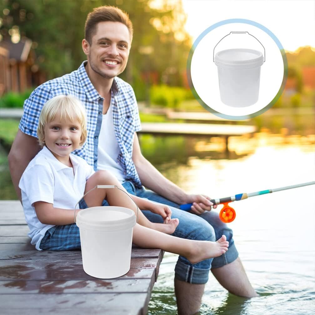 LIFKOME Cubos de plástico blanco, cubo de pintura de 1.5 galones con mango y tapas, cubos de almacenamiento de alimentos, cubo de agua, cubo de