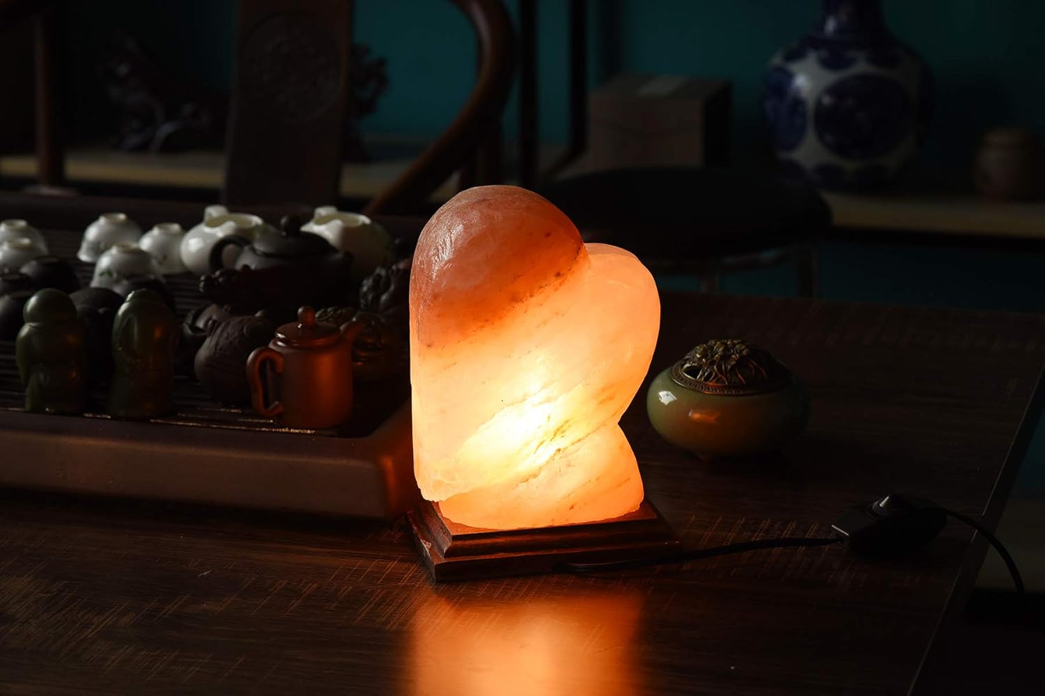 AMOYSTONE Lámpara de sal natural del Himalaya con forma de corazón grande de 6-7 pulgadas, luz nocturna tallada a mano con interruptor UL