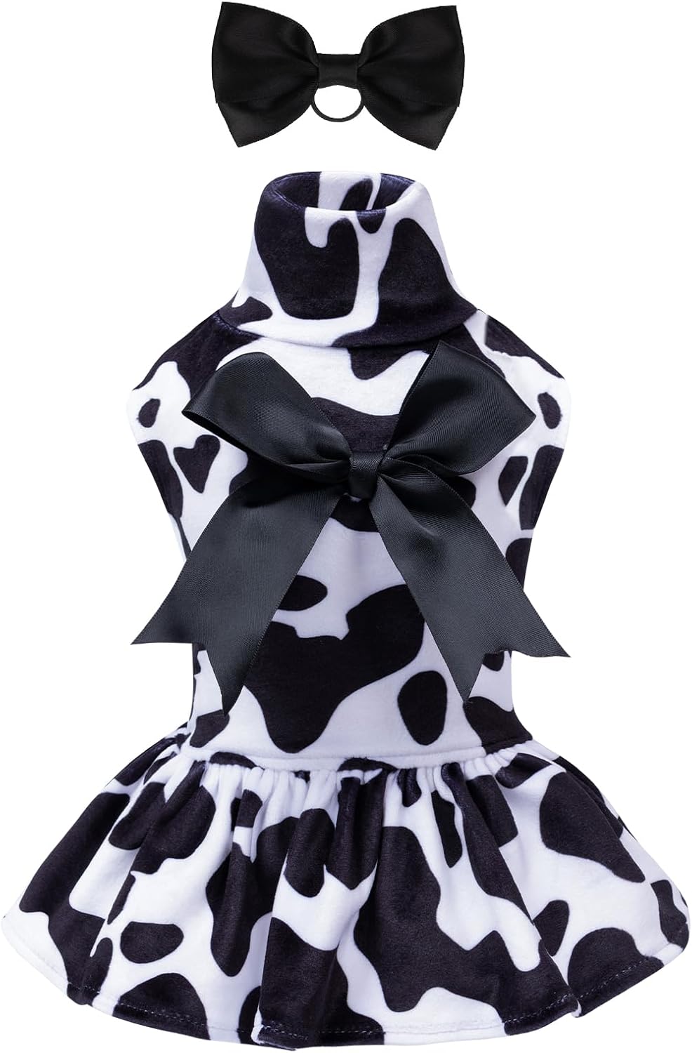CuteBone Vestido de terciopelo para perro de cuello alto, falda de cachorro, disfraz de falda para mascotas, ropa para gatos con lazo para el pelo