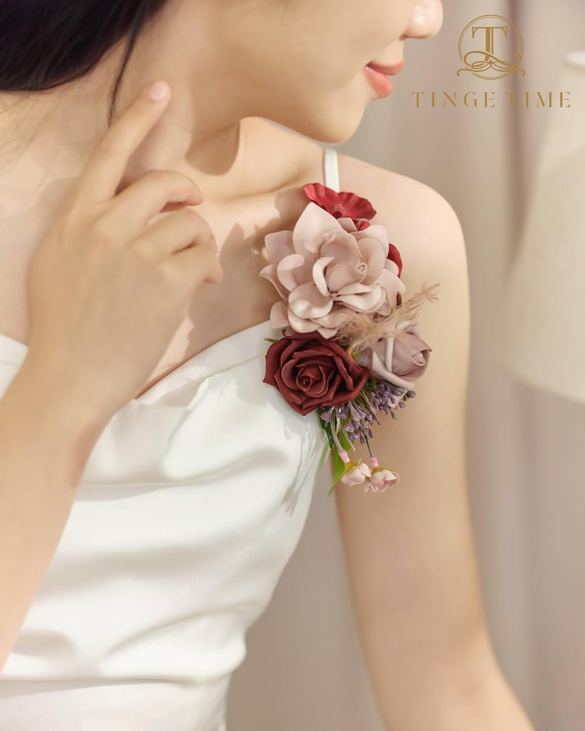 TINGE TIME Ramilletes artificiales de hombro, juego de 2, ramillete floral para la madre de la novia para ceremonia de boda, aniversario, cena
