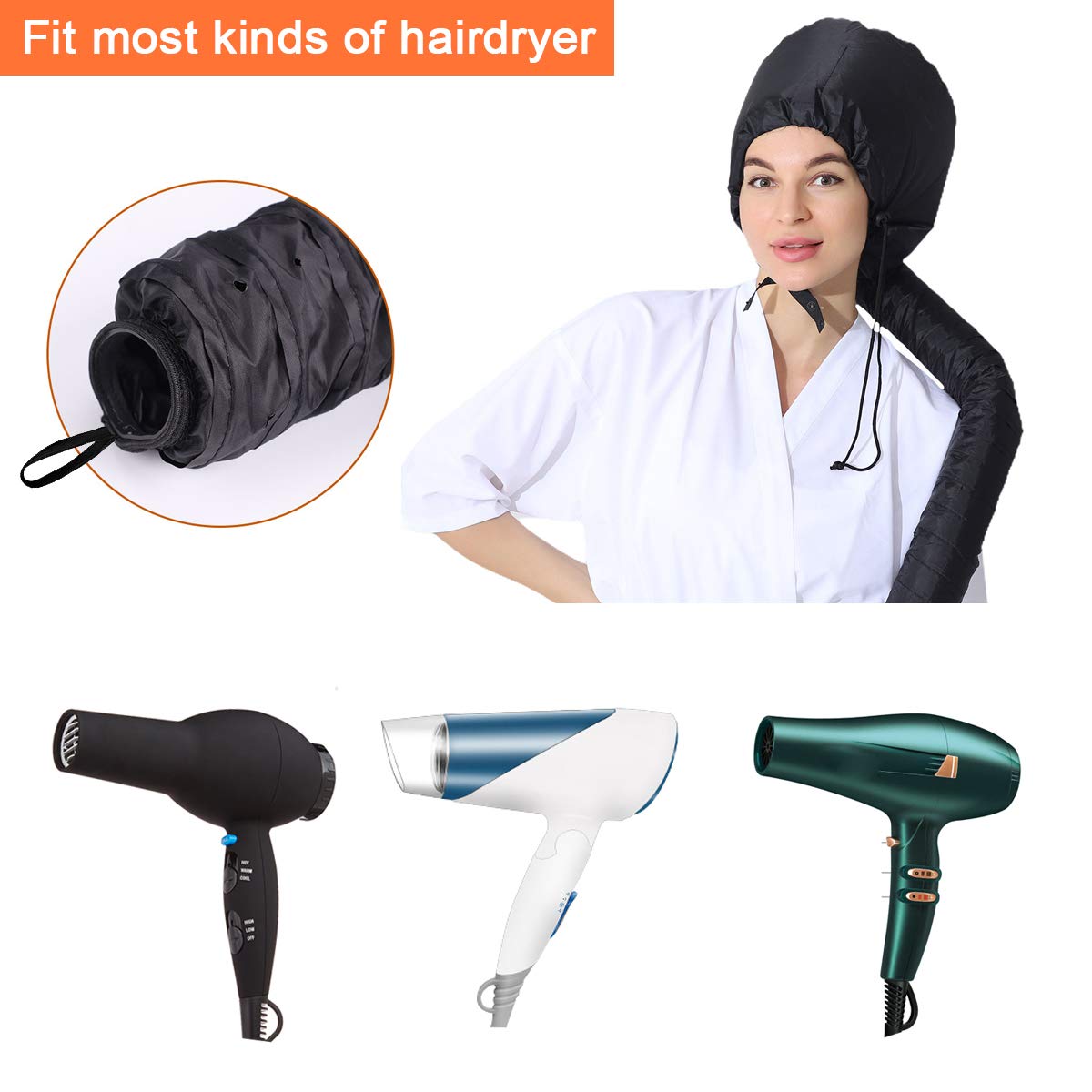 (3 en 1) Paquete de 24 piezas de tubos rizadores de cabello suave flexible con secador de pelo con accesorio de capó y 4 pinzas para peinar el