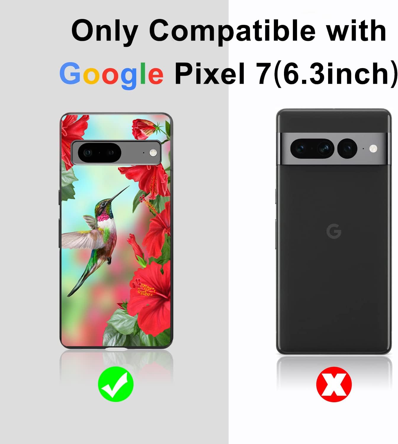 Funda compatible con Google Pixel 7, funda de teléfono con patrón de flores de hibisco y colibrí para niños y niñas, TPU suave, a prueba de golpes,