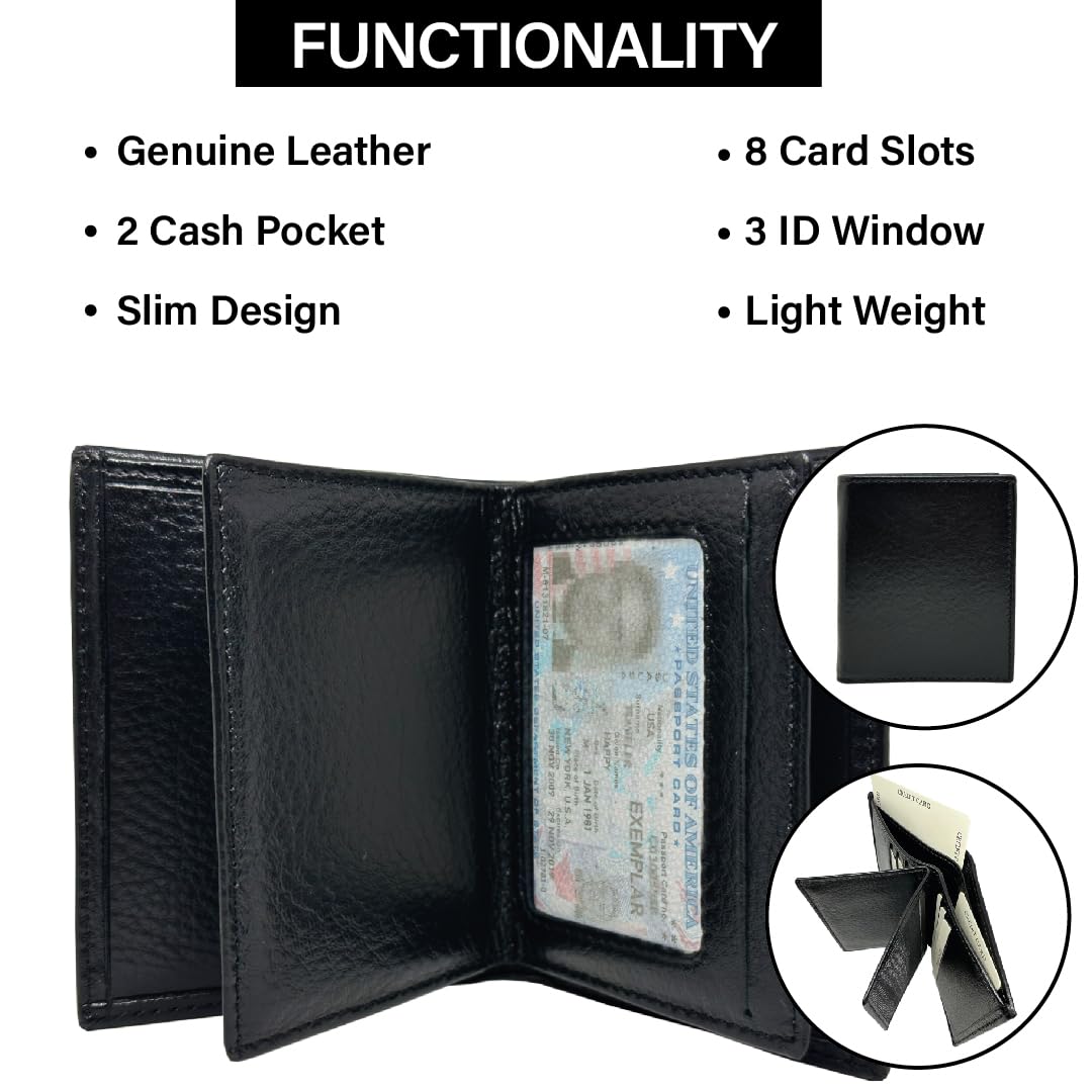 Genuine Leather Custom Wallet For Men, Cartera de Hombres, Christmas Gift For Dad, Men Birthday Gifts, 3 ID Window Bifold Wallet For Husband, BF,