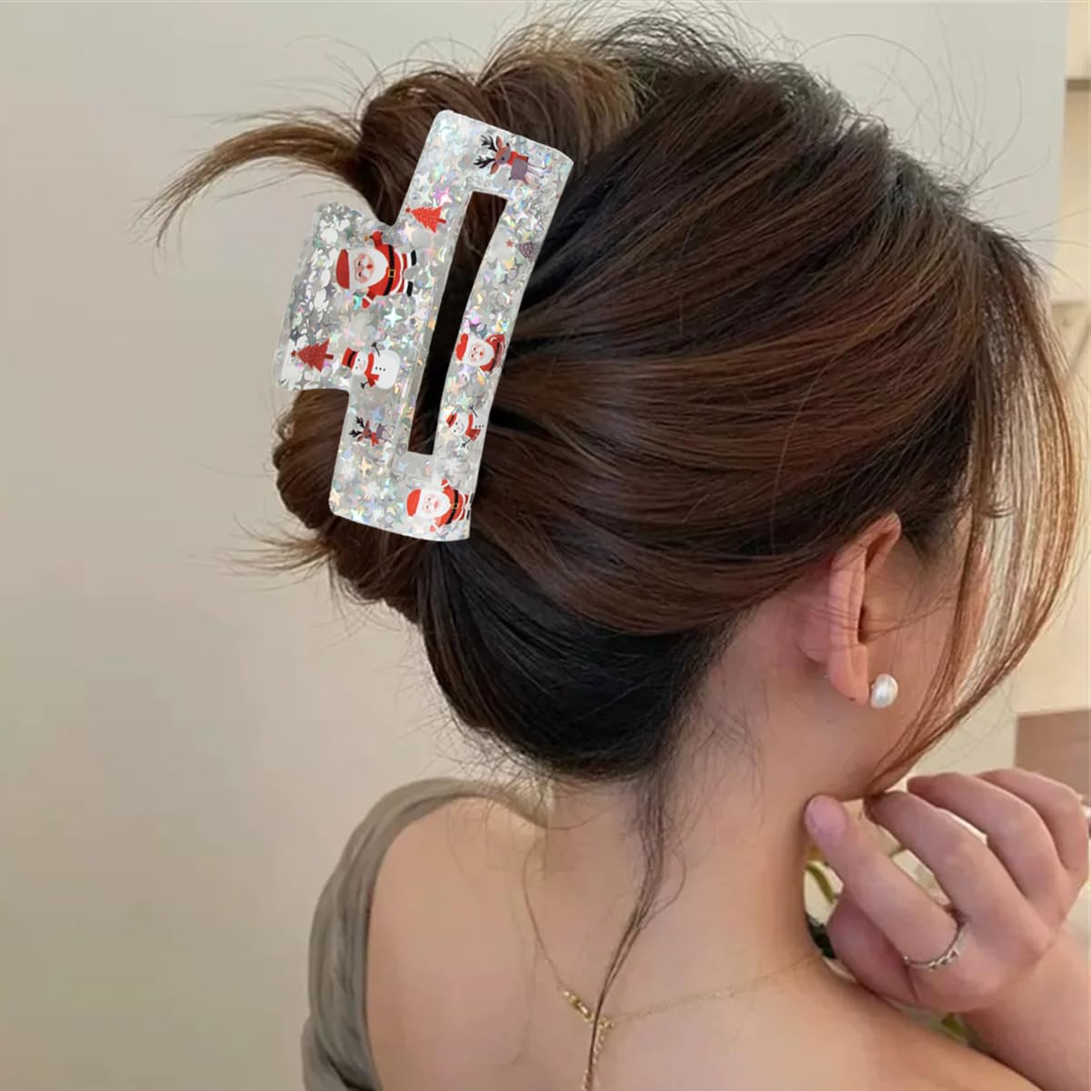 Pinzas para el cabello de Navidad, cuadradas, transparentes, grandes, para accesorios de peinado de cabello medio grueso, 1 unidad, decoraciones
