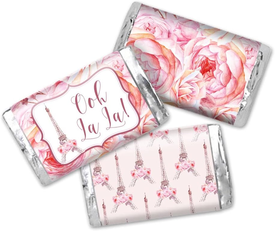 Ooh La La Acuarela Floral París Cumpleaños Mini Chocolate Candy Bar Envolturas para Niños, 45 etiquetas envolventes de 1.4 x 2.6 pulgadas por