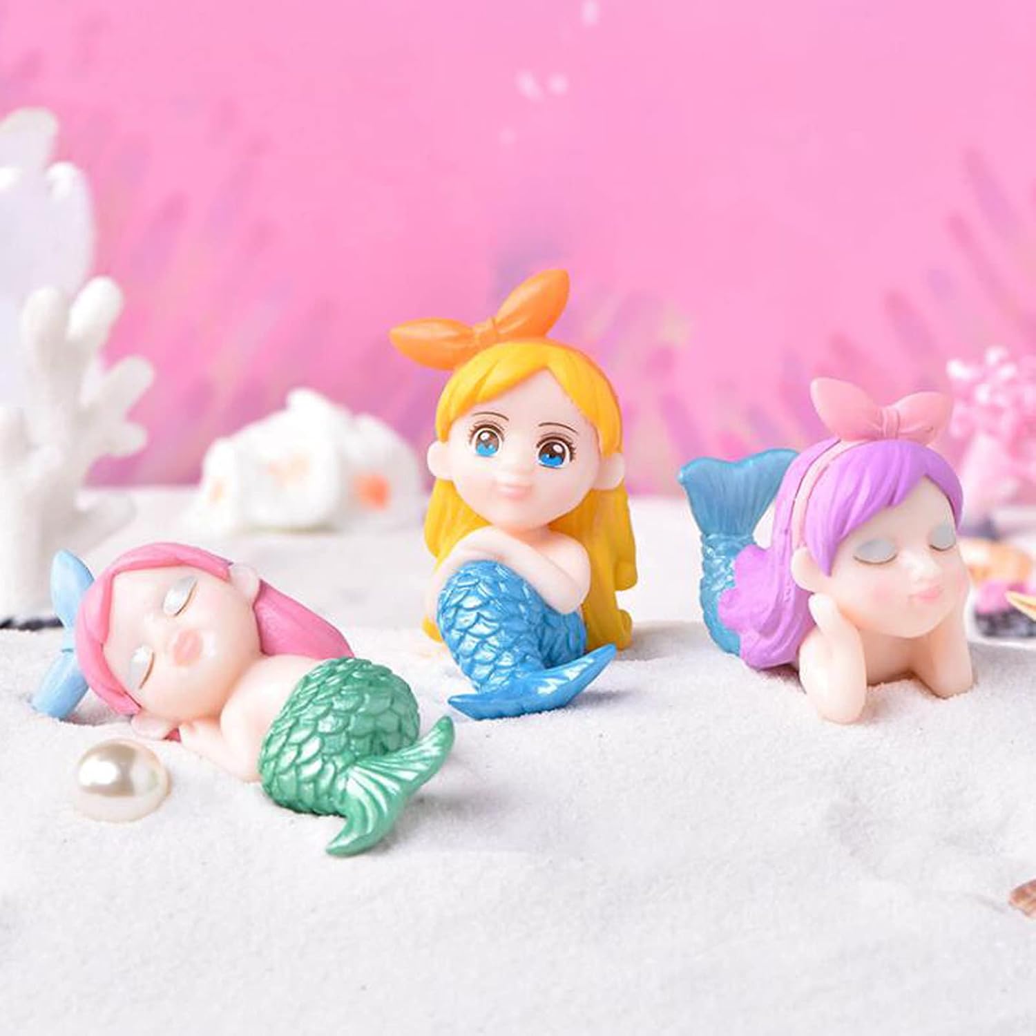 Figuras de sirena en miniatura, 4 piezas de decoración de pastel de muñeca de sirena, juego de colección de figuras de sirena, jardín de hadas,