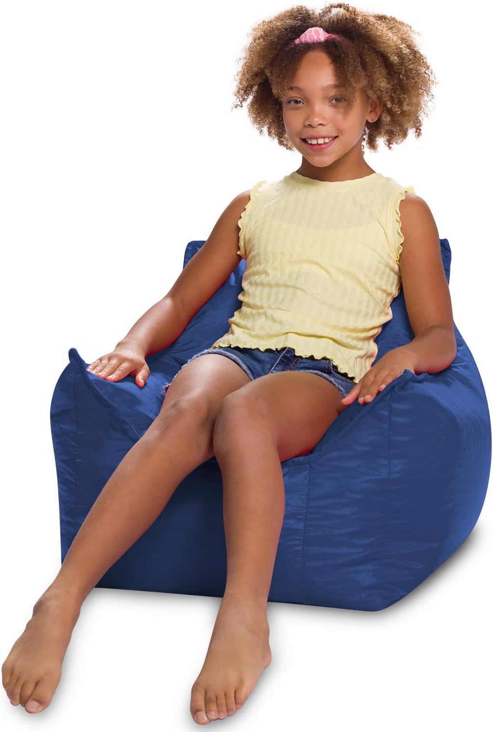Posh Creations Newport – Puf, silla relajante para uso infantil para juegos, leer y ver la televisión, tamaño mediano, nailon suave, color azul