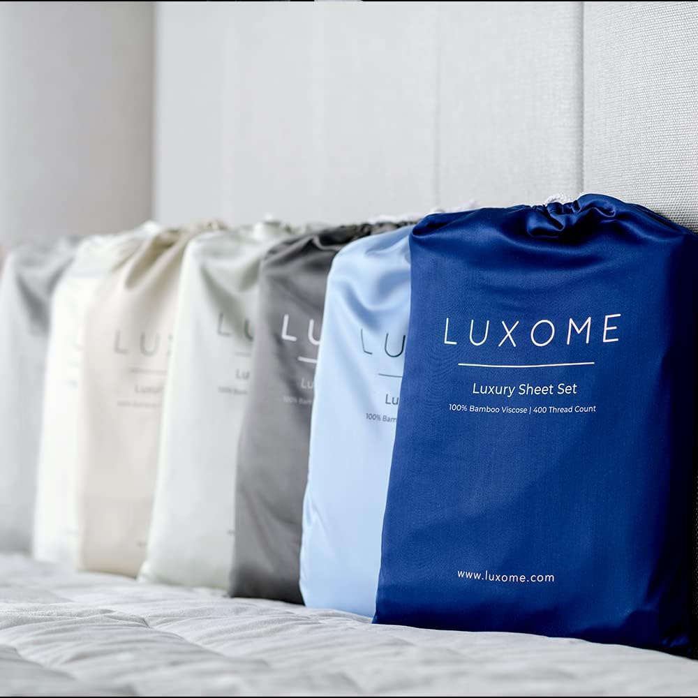 LUXOME Juego de sábanas de lujo, 100% rayón (viscosa) de bambú, tamaño matrimonial, zafiro, bolsillos profundos, juego de 4 piezas (ajustado, plano,