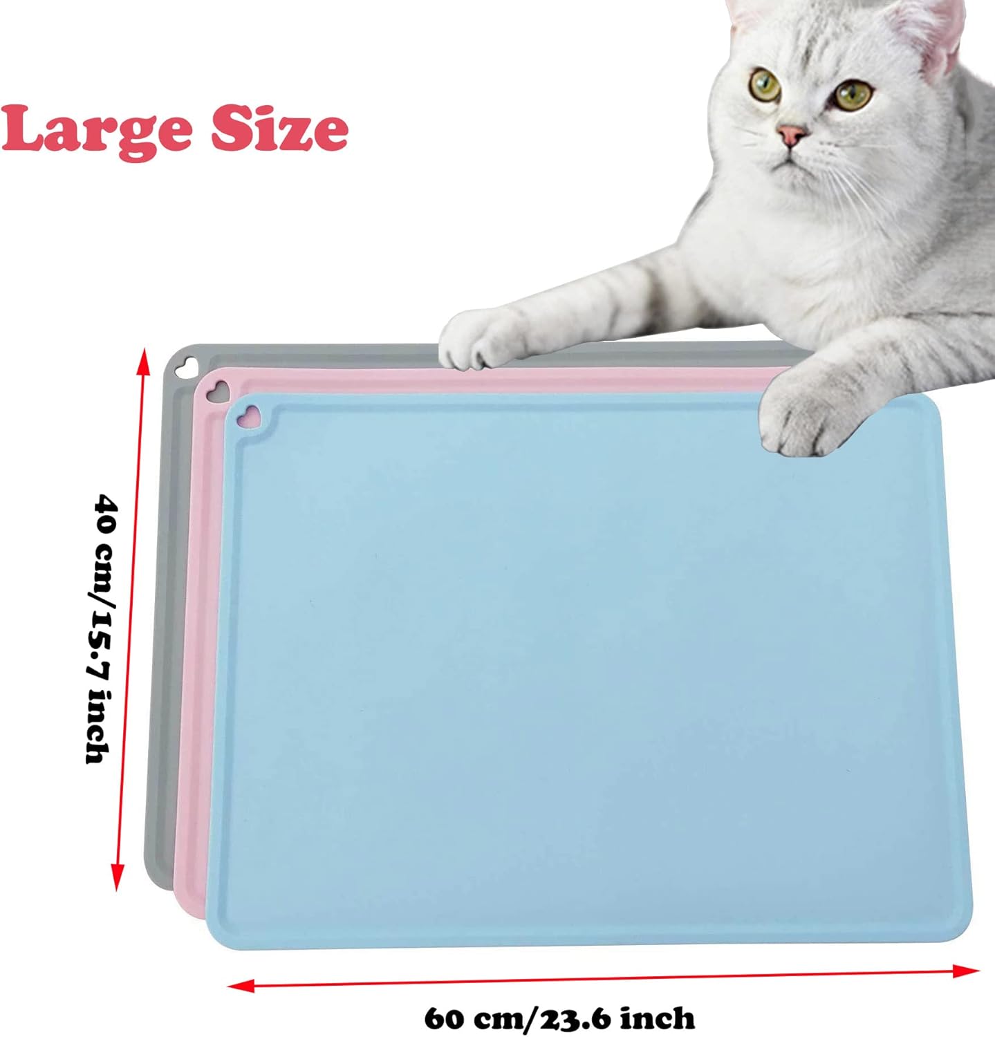 Tapete de silicona para alimentación de mascotas, perro y gato, mantel individual con borde elevado, antideslizante, impermeable, bandeja de comida