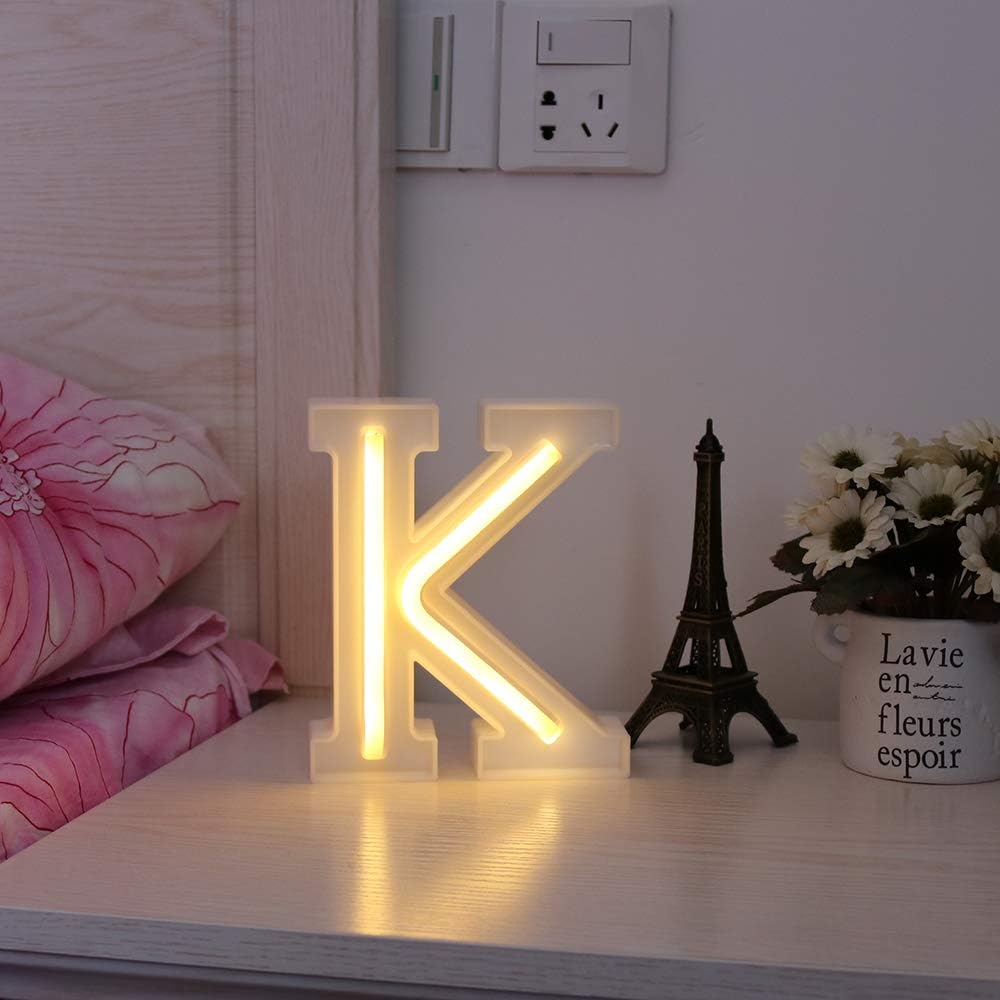 GUOCHENG Letras de neón LED Carpa de luz alfabeto letrero de neón decorativo luces para el hogar boda Navidad cumpleaños fiesta tienda K