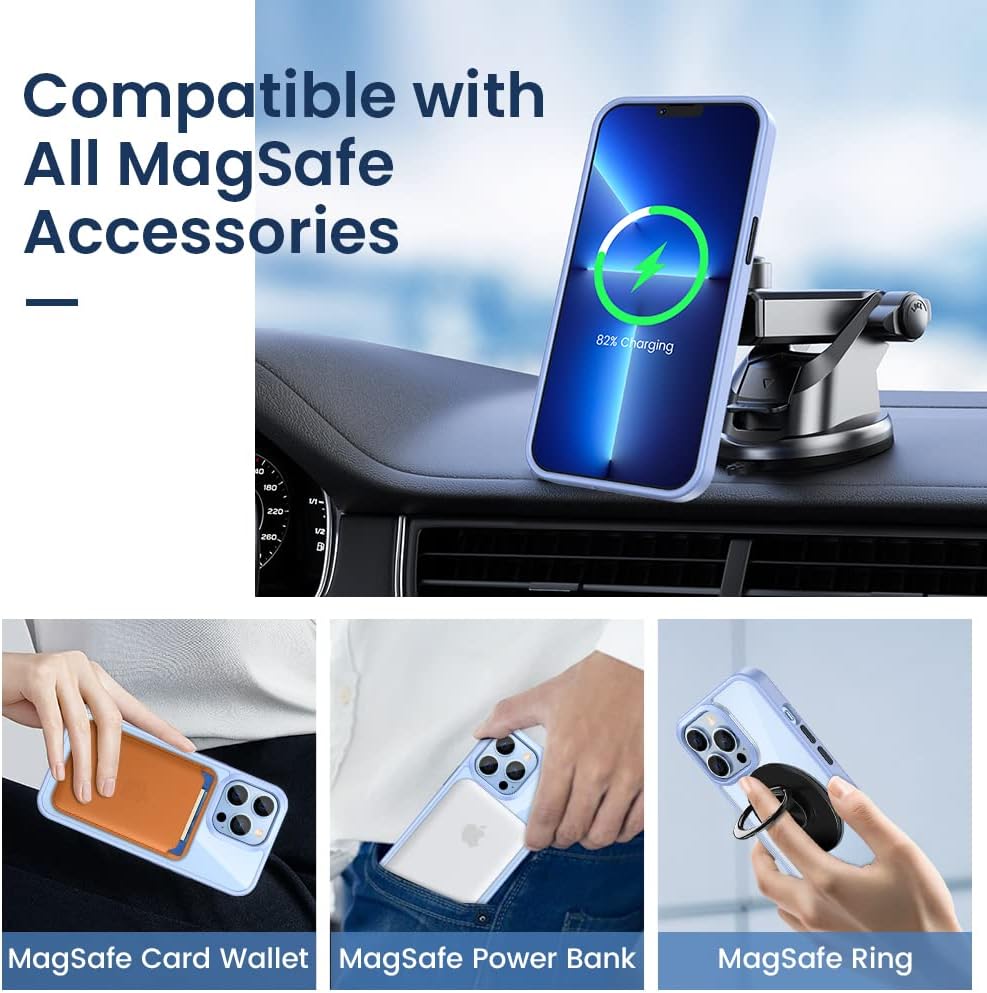 VEGO Funda magnética para iPhone 13 Pro, iPhone 13 Pro con imanes fuertes integrados, parte trasera de policarbonato duro transparente + marco de