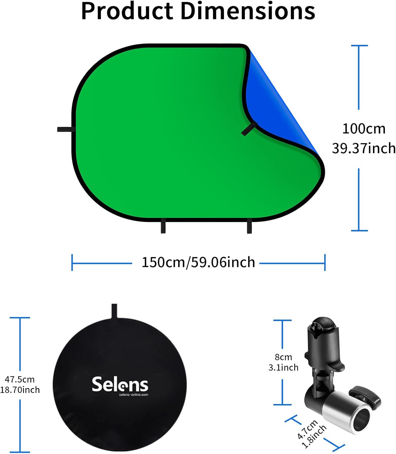 Selens – Telón de fondo de pantalla verde de 3 x 5 pies para fotografía, panel de fondo plegable 2 en 1 con clip y bolsa de transporte para videos